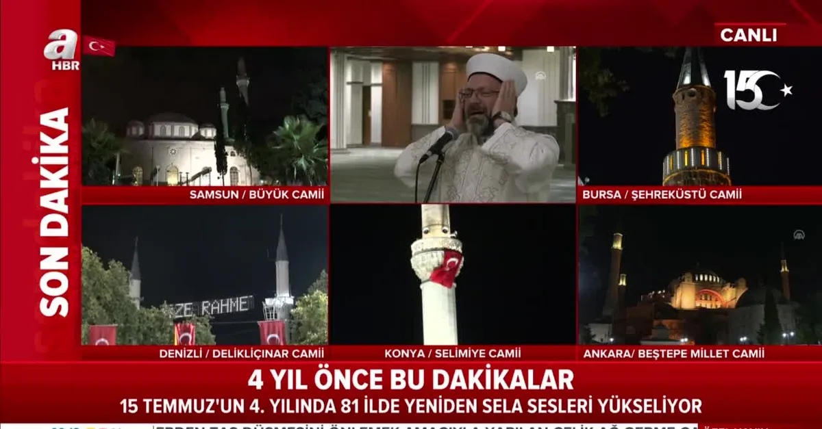 15 Temmuz hain darbe girişiminin 4. yıl dönümünde Ayasofya dahil tüm camilerden selalar okundu