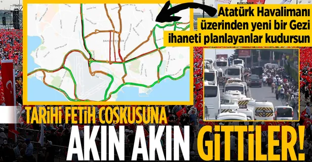Atatürk Havalimanı'nda tarihi fetih coşkusu! Akın akın alana giden vatandaşların yoğunluğu trafik haritasına yansıdı