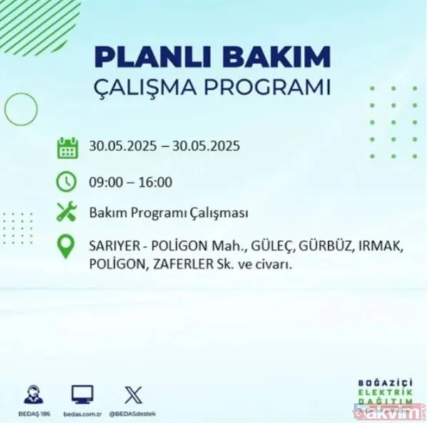 Bedaş | 30 Mayıs İstanbul Elektrik Kesintisi