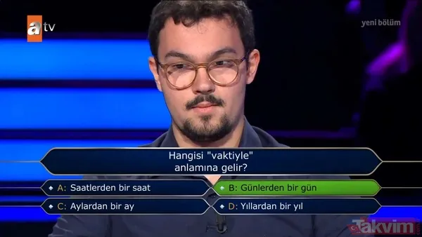 "Kim Milyoner Olmak İster?"de heyecan dolu anlar: Yarışmacı doğru karar verdiğine sevindi! "Hangisi "banlamak" kelimesinin sözlükteki anlamlarından biridir?" - 6