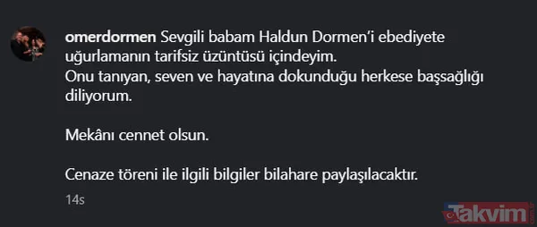 Haldun Dormen’e en acı veda! Duayen sanatçı 97 yaşında hayata gözlerini yumdu: Ünlülerden hüzne boğan taziye mesajları - 6