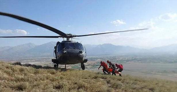 Erzincan’da arazide araştırma yaptığı sırada kayalıklardan düşen mühendis helikopterle kurtarıldı