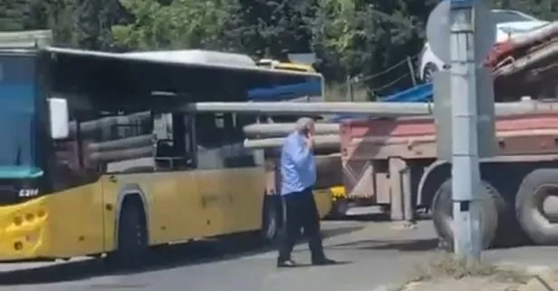 Son dakika: Ataşehir’de feci kaza! İETT otobüsündeki vatandaşlar ölümden döndü! Vinç üzerindeki direkler otobüsün içine girdi