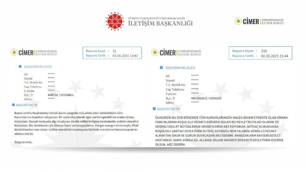 CİMER'e yangınla mücadeleye ilişkin duygulandıran destek mesajları! Milletin devletine güveni tam-5