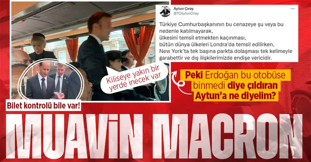 Fransa Cumhurbaşkanı Macron'a 'muavin' muamelesi... Kraliçe Elizabeth'in cenazesine otobüsle ayakta gitti