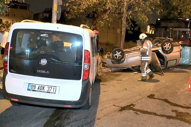 İstanbul'da feci kaza! Otomobil takla attı