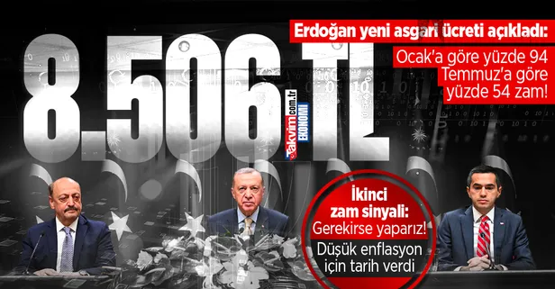 Başkan Erdoğan Külliye'de açıkladı: 2023 yılında asgari ücret 8 bin 506 lira oldu!