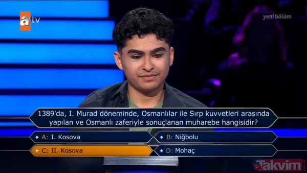 18 Yaşındaki Süleyman, Osmanlı Tarihiyle İlgili Soruya Yanlış Cevap Vererek Yarışmaya Veda Etti. Atv Ekranlarında Yayınlanan Yarışmanın Son Bölümünde, I. Murad...