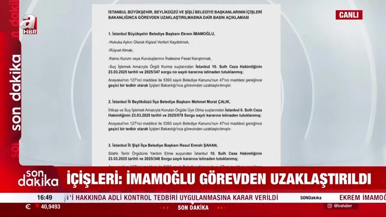 Ekrem İmamoğlu görevden uzaklaştırıldı!