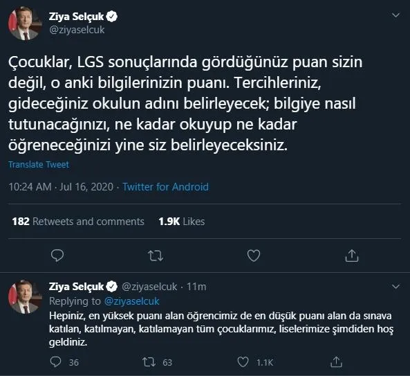 Son dakika: Milli Eğitim Bakanı Ziya Selçuk'tan LGS açıklaması: Liselerimize şimdiden hoş geldiniz-1