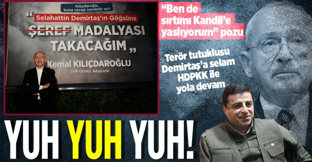 Kılıçdaroğlu toplum vicdanını hiçe saydı, terör tutuklusu Selahattin Demirtaş'a arka çıktı! Afişin önüne geçip HDPKK'ya selam çaktı