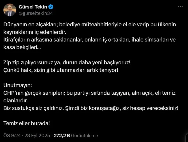 Tekin'in paylaşımı (Ekran görüntüsü)