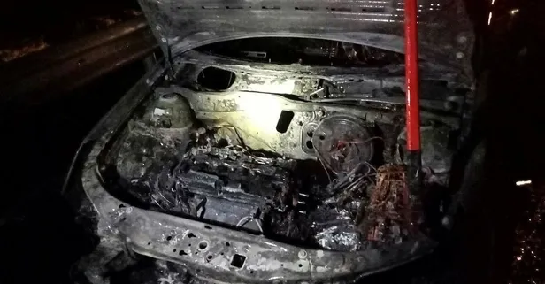 TEM'de alev alev! Otomobil küle döndü