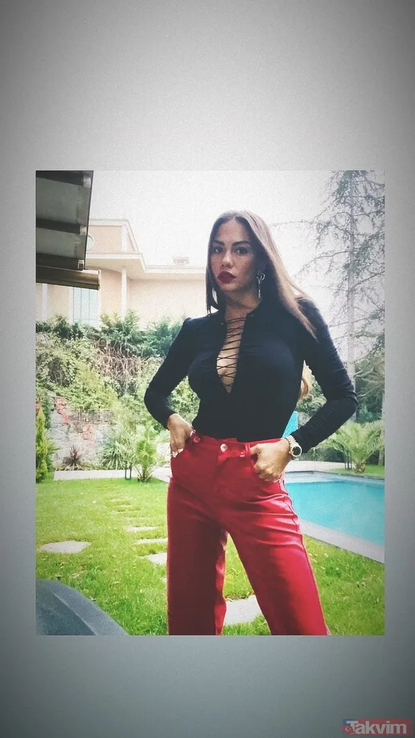 Demet Özdemir göğüs dekoltesinde sınır tanımadı! Kırmızı pantolonuyla verdiği pozlar olay oldu sosyal medya ikiye bölündü - 6