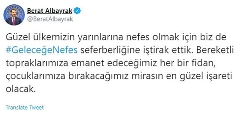 Bakan Berat Albayrak ve ailesi "Geleceğe Nefes" seferberliğine katıldı-1