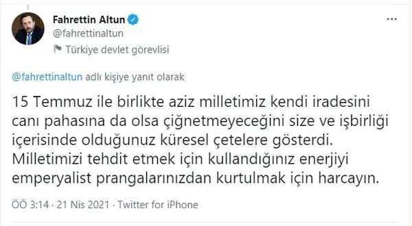 Menderes'in üzerinden Başkan Erdoğan'a hadsizce tehditte bulunan CHP'li Altay'a İletişim Başkanı Fahrettin Altun'dan tepki-6