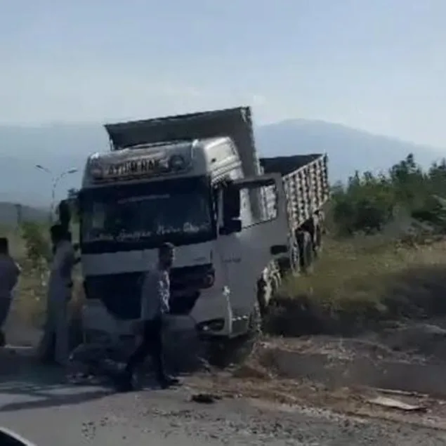 Freni boşalan kamyon yoldan çıktı: 1 yaralı