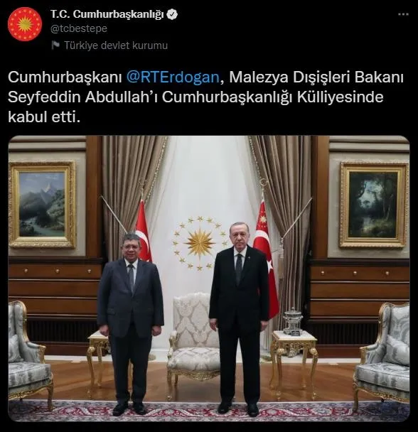 Başkan Erdoğan Malezya Dışişleri Bakanı Saifuddin Abdullah’ı kabul etti-1