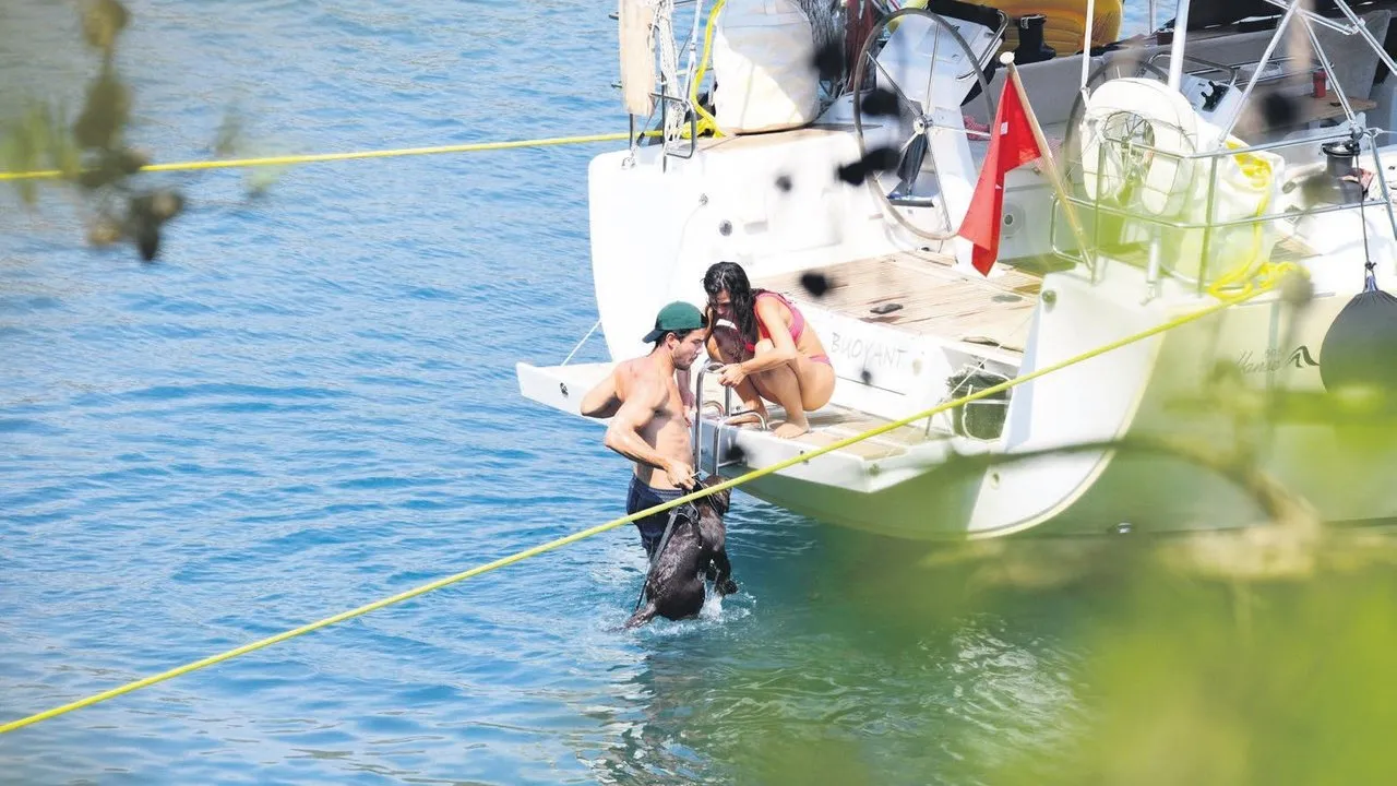 Güzel oyuncu Pınar Deniz ile sevgilisi Kaan Yıldırım, lüks tekneleri ile Bodrum’a demir attı