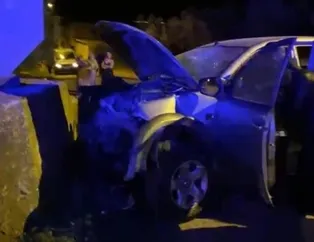 Virajı alamayan araç bahçe duvarına girdi