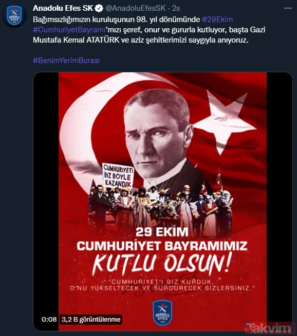 Spor camiasından 29 Ekim Cumhuriyet Bayramı mesajları! Beşiktaş, Fenerbahçe, Galatasaray, Trabzonspor... - 11