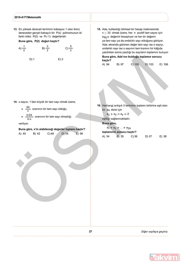 2019 YKS AYT soruları ve cevapları yayınlandı! İşte AYT soru ve cevap anahtarı... - 30