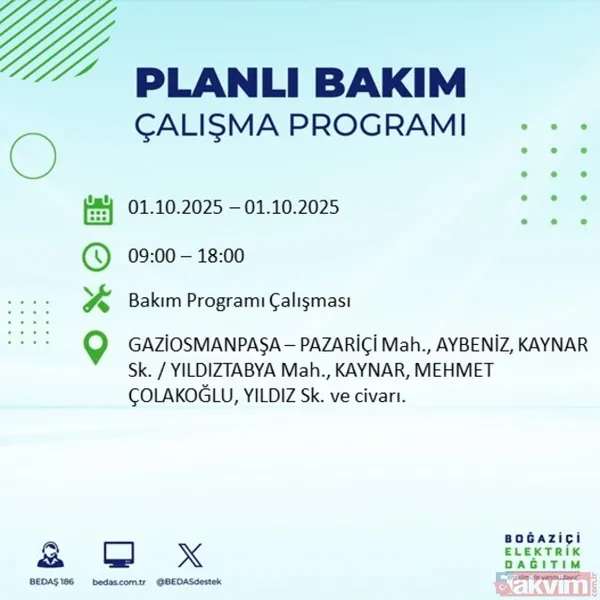 🔴1 Ekim 2025 İstanbul'da Elektrik Kesintisi Yaşanacak İlçeler