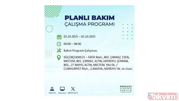 🔵2 Ekim 2025 Perşembe Günü İstanbul'da Elektrik Kesintisi Yaşanacak İlçeler