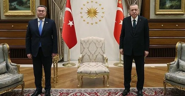 Son dakika: Başkan Recep Tayyip Erdoğan, Kazakistan Başbakan Yardımcısı ve Dışişleri Bakanı Tileuberdi'yi kabul etti