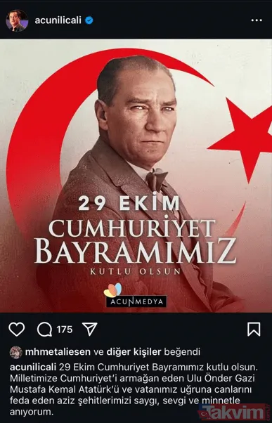 Ünlülerden 29 Ekim Cumhuriyet Bayramı paylaşımları! "Yaşasın Cumhuriyet" - 6
