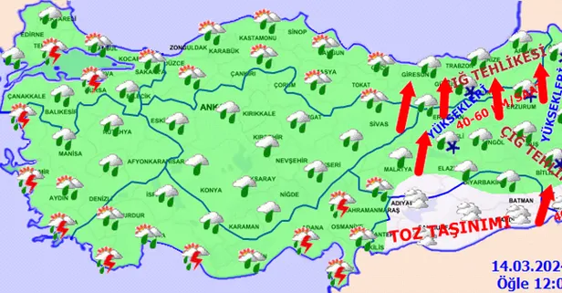 HAVA DURUMU | Bugün hava nasıl olacak? Meteoroloji'den uyarı üstüne uyarı! Şiddetli yağış, kuvvetli rüzgar, toz taşınımı... | 14 Mart 2024 hava durumu