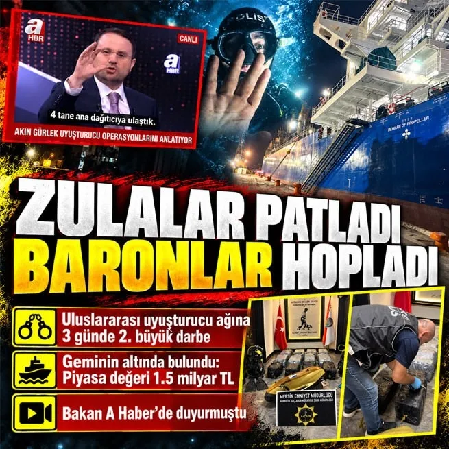 Mersin’de uyuşturucu operasyonu! Bakan Gürlek açıkladı: Geminin altına gizlenen kokain ele geçirildi 9 şüpheli yakalandı