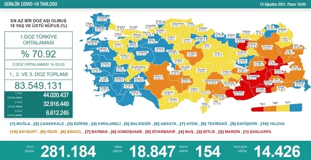 Sağlık Bakanlığı 15 Ağustos 2021 koronavirüs tablosunu paylaştı! İşte Kovid-19 vaka, vefat ve aşı sayıları-1