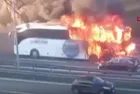 TEM'de panik anları! Yolcu otobüsünde yangın
