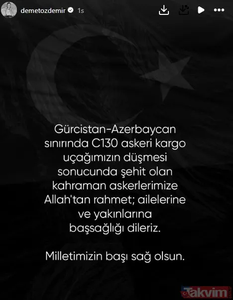 Demet Özdemir "Gürcistan-Azerbaycan Sınırında C130 Askeri Kargo Uçağımızın Düşmesi Sonucunda Şehit Olan Kahraman Askerlerimize Allah'tan Rahmet; Ailelerine Ve...