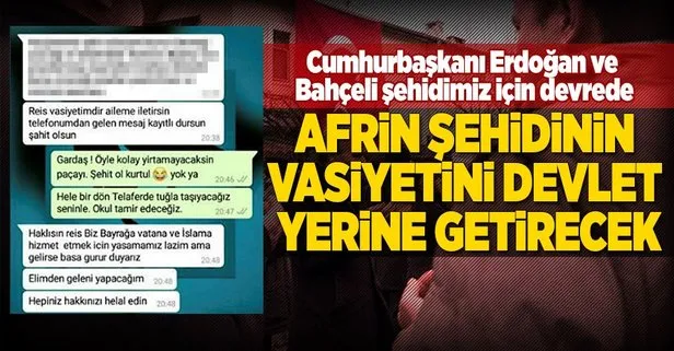 İşte Zeytin Dalı şehidinin vasiyeti