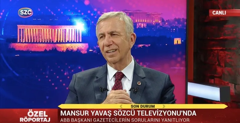 Mansur Yavaş'ın SÖZCÜ TV yayınından bir kare (Takvim.com.tr / Ekran görüntüsü)