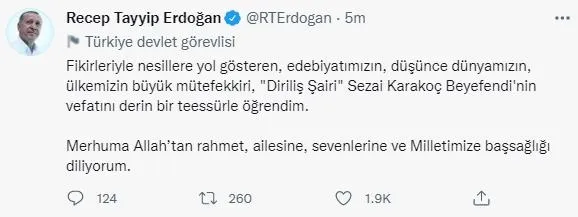 Son dakika: Başkan Erdoğan'dan Sezai Karakoç için başsağlığı mesajı-1
