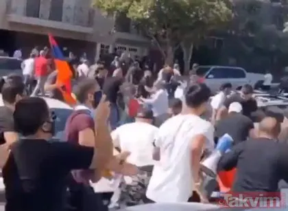 Los Angeles’ta infiale neden olan görüntüler! Ermeniler Azerbaycanlı göstericilere saldırdı