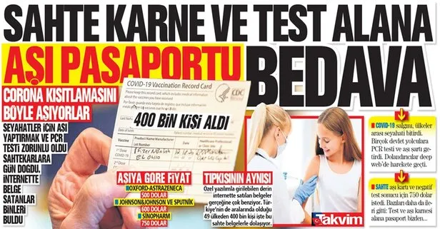 Sahte karne ve test alana aşı pasaportu bedava