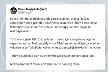 Başkan Erdoğan'dan baş sağlığı mesajı