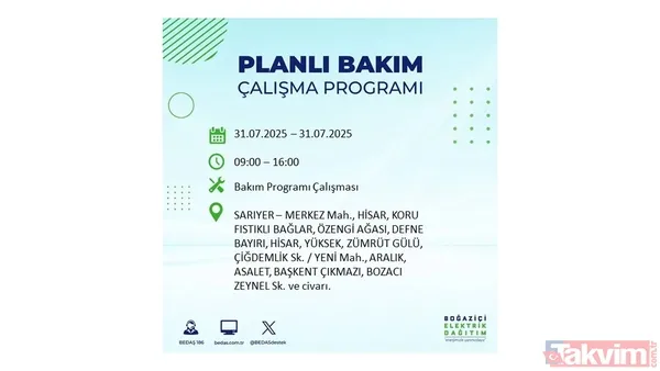 İstanbul'da bugün elektrik kesilecek mi? 31 Temmuz Perşembe elektrik kesintisi yaşanacak ilçeler hangileri? - 5