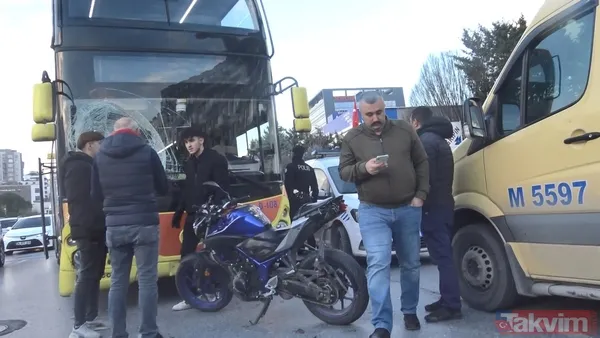 Son dakika haberleri... İETT otobüsü yine kazaya karıştı! 2 katlı İETT otobüsü motosiklete çarptı: 2 yaralı - 3
