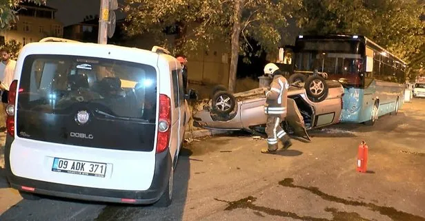 İstanbul’da feci kaza! Otomobil takla attı