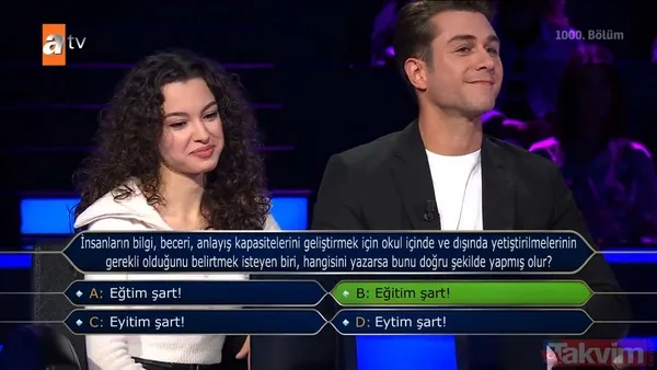 Kim Milyoner Olmak İster'de Kenan İmirzalıoğlu'ndan Yusuf Çim ve Feyza Sevil Güngör'ü pes ettiren 200 bin TL'lik 'TDK' sorusu - 13