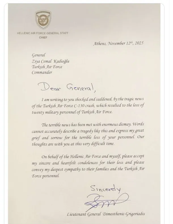 Yunanistan'ın C130 provokasyonu ters tepti: Yunan Hava Kuvvetleri paylaşımını sildi taziye mektubuna sarıldı-6