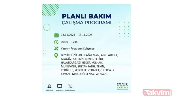 Mahallen listede olabilir! İstanbul'da büyük elektrik kesintisi: BEDAŞ 13 Kasım için saat verdi - 18