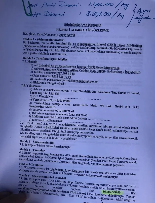 İsraftan dem vuran Ekrem İmamoğlu'nun araç kiralama maliyeti dudak uçuklattı! İşte İSKİ için araç kiralama sözleşmesi-2