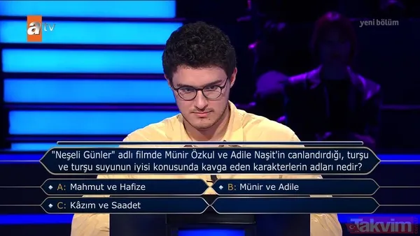 Kenan İmirzalıoğlu sordu, Kim Milyoner Olmak İster'de Yeşilçam rüzgarı esti! Neşeli Günler, Münir Özkul ve Adile Naşit... - 3