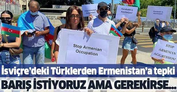 İsviçre’deki Türkler tepkili! BM Cenevre Ofisi önünde Ermenistan’ın saldırıları protesto edildi